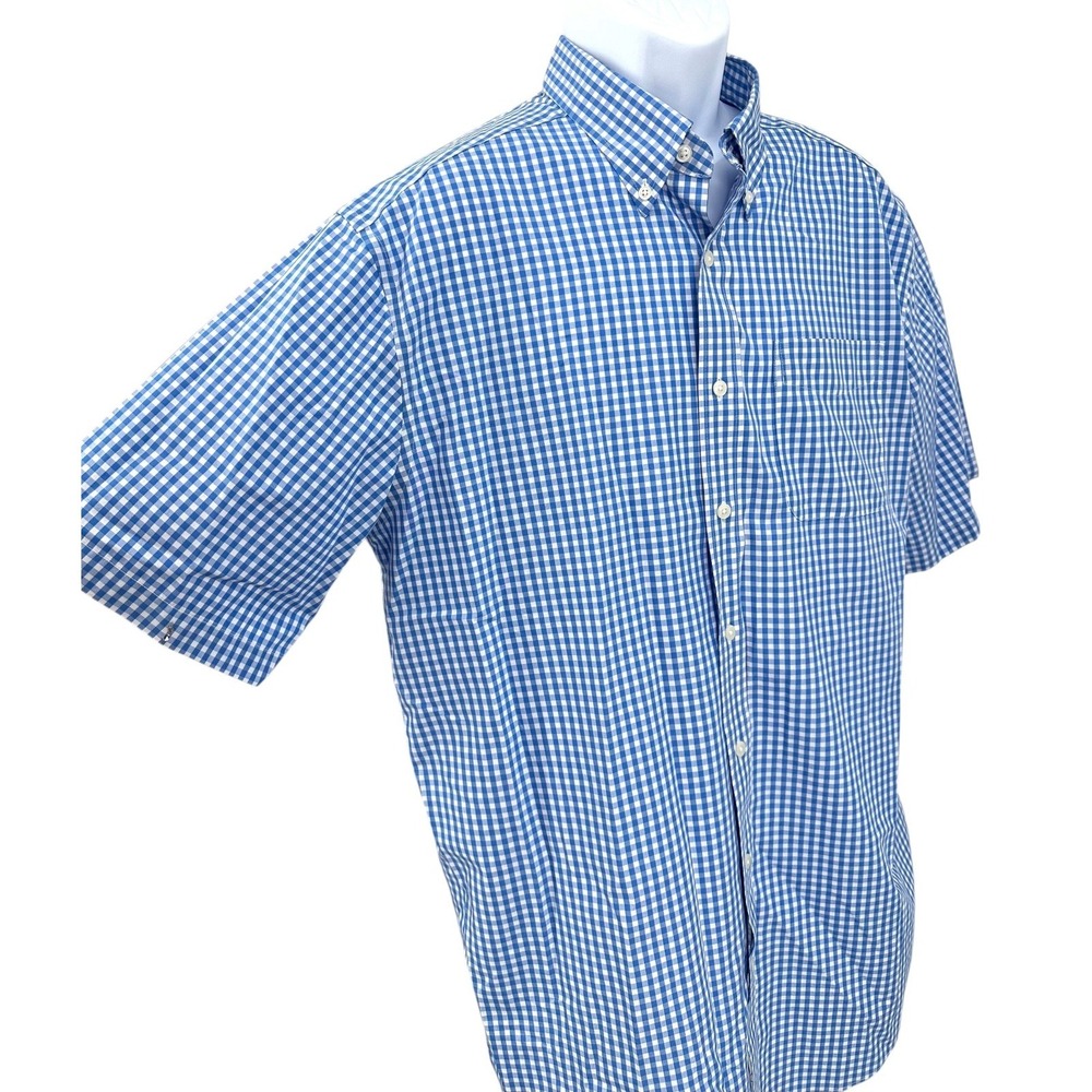 L.L. BEAN Men's L TALL Traditional Blue Gingham Short Sleeve Button Down Shirt - Picture 3 of 11